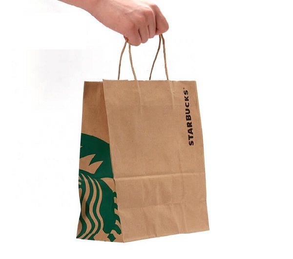 Túi xách giấy Starbucks dây kraft.