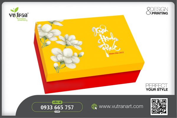 Hộp quà Tết hoa trắng 2 - thiết kế bởi Vutranart.